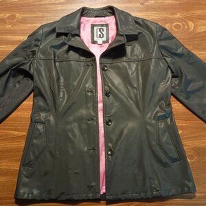 CS SIGNATURE LEATHER JACKET - Small // Faux fashion warm coat black pink